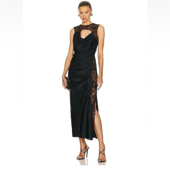 Simkhai Vea Lace Trim Open Back Gown Cowl Neck Cut Out Dress Size 6 NWT $895 - Picture 1 of 5